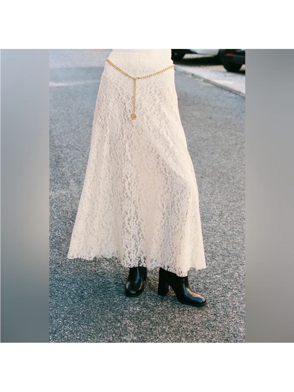 NWT Zara Lace Maxi Skirt in Cream with golden chain - Picture 2 of 6